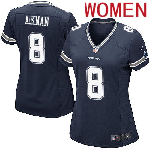 Women Dallas Cowboys #8 Troy Aikman Nike Navy Game Team NFL Jersey->women nfl jersey->Women Jersey
